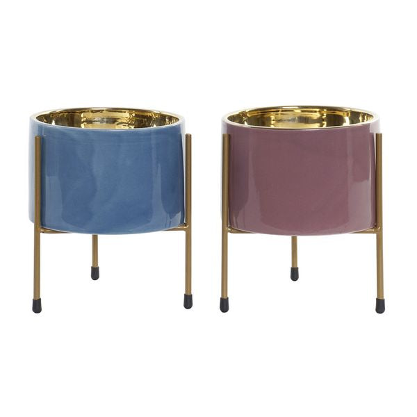 Blumentopf Dekodonia Metall Porzellan (2 pcs) (14 x 14 x 16 cm)