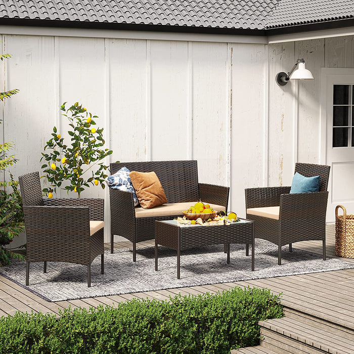 Balkonmöbel, Gartenmöbel-Set, aus PE-Polyrattan, Lounge-Set, Terrassenmöbel, Outdoor, für Terrasse, Balkon, Garten, braun-Taupe