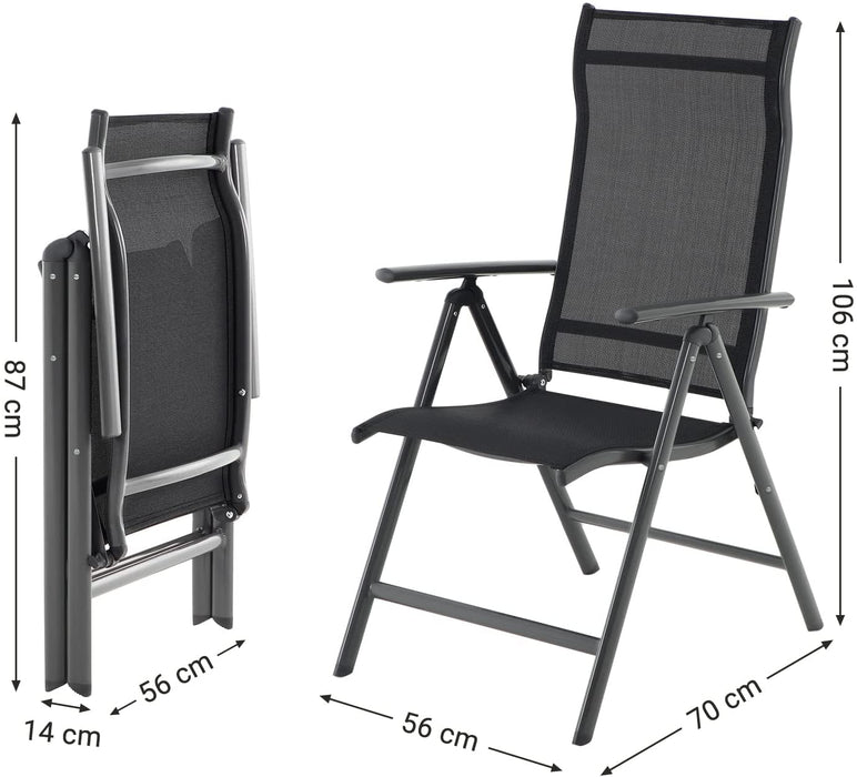 Gartenstühle, 2er Set, Klappstuhl, Outdoor-Stühle mit robustem Aluminiumgestell, Rückenlehne 8-stufig verstellbar, bis 150 kg belastbar, schwarz