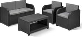 Lounge Gartenmöbel Set 4teilig, mit Sitzkissen, für Garten, Terrasse und Balkon, grau, wetterfest, Sitzgruppe aus Beistelltisch 