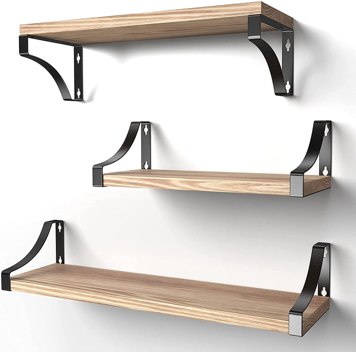 Wandregal im 3er-Set Schweberegale, Regalbrett Holz freischwebend, Wandboard Tiefe 15cm, Länge 42/36/29cm für Badezimmer, Schlafzimmer