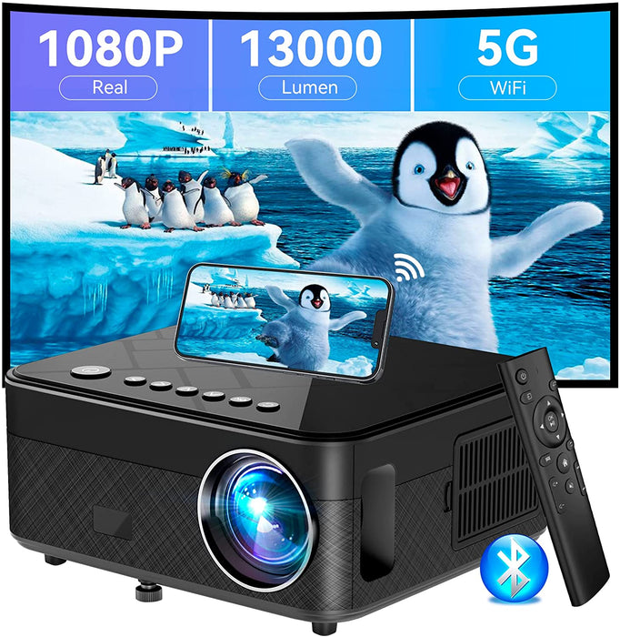 WiFi Beamer, 13000 Lumen Mini 5G Beamer 4K Full HD 200 Zoll Heimkino Projektor, 4P&4D Zoom/Staubfilter/Bluetooth Beamer Kompatibel 