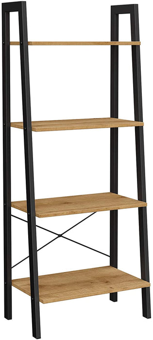Standregal, Bücherregal, 4 Ebenen Leiterregal, stabiles Metallgestell, einfache Montage, für Wohnzimmer, Schlafzimmer, Küche, honigbraun-schwarz