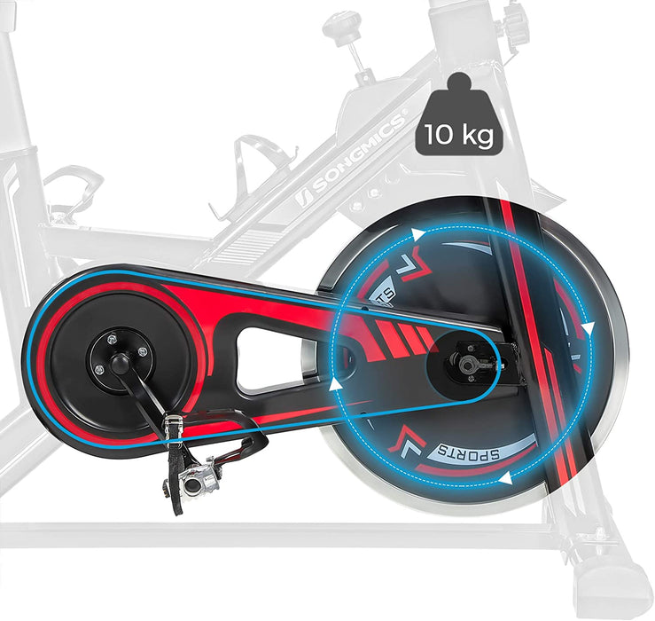 Heimtrainer, Fitnessfahrrad, Hometrainer, mit verstellbarem Lenker, Sitz und Widerstand, Pulsmessung, Pedale mit Fußkorb, schwarz-rot