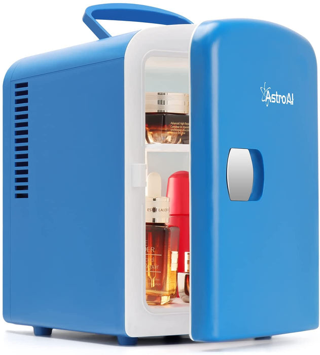 2 in 1 Mini Kühlschrank, 4 Liter Fridge mit Kühl- und Heizfunktion 12 Volt am Zigarettenanzünder und 220 Volt Steckdose für Autos, Büros, Hellblau