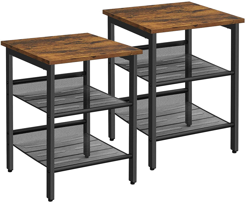 Nachttische, Beistelltisch-Set, 2er-Set Sofatische, kleine Couchtische mit verstellbaren Gitterablagen, Wohnzimmer, Schlafzimmer, Flur, stabil