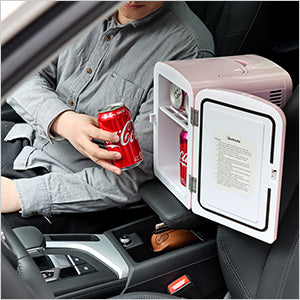 2 in 1 Mini Kühlschrank, 4 Liter Fridge mit Kühl- und Heizfunktion 12 Volt am Zigarettenanzünder und 220 Volt Steckdose für Autos, Büros, Rosa