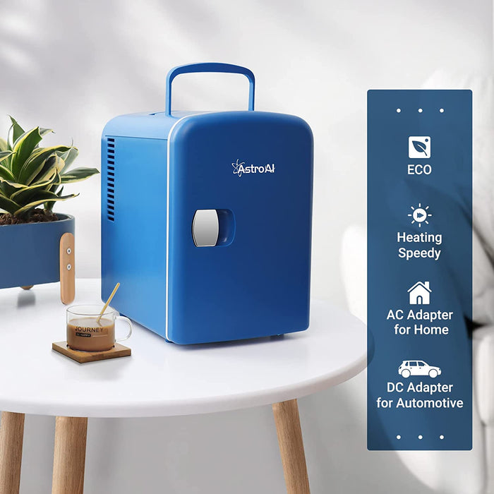 2 in 1 Mini Kühlschrank, 4 Liter Fridge mit Kühl- und Heizfunktion 12 Volt am Zigarettenanzünder und 220 Volt Steckdose für Autos, Büros, Hellblau