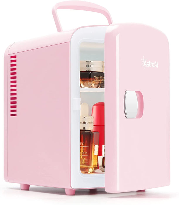 2 in 1 Mini Kühlschrank, 4 Liter Fridge mit Kühl- und Heizfunktion 12 Volt am Zigarettenanzünder und 220 Volt Steckdose für Autos, Büros, Rosa
