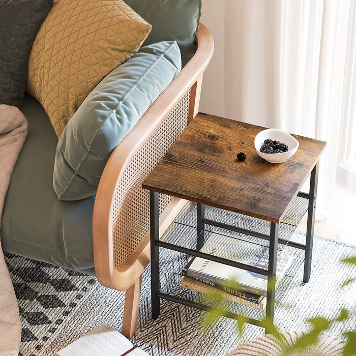 Nachttische, Beistelltisch-Set, 2er-Set Sofatische, kleine Couchtische mit verstellbaren Gitterablagen, Wohnzimmer, Schlafzimmer, Flur, stabil