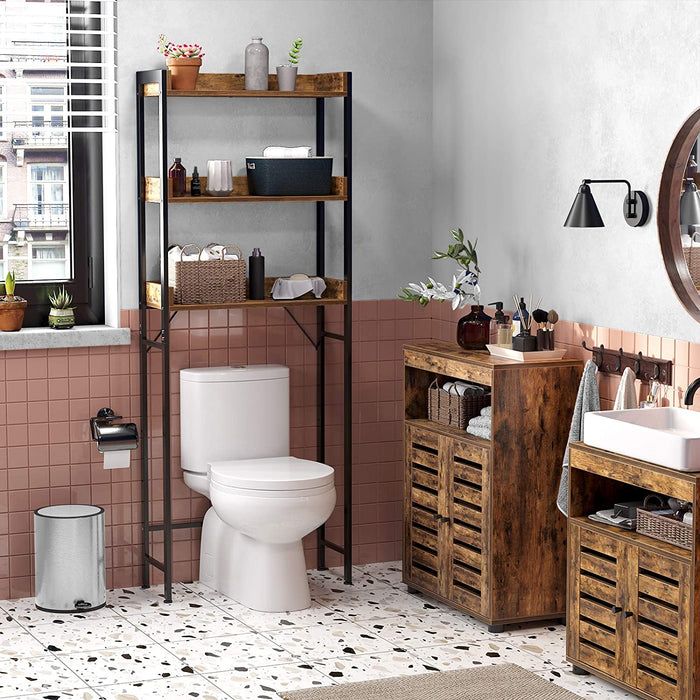 Toilettenregal, Badezimmerregal, Waschmaschinenregal, Badregal mit 3 offenen Ablagen, platzsparend, einfache Montage, Industrie-Design, vintagebraun
