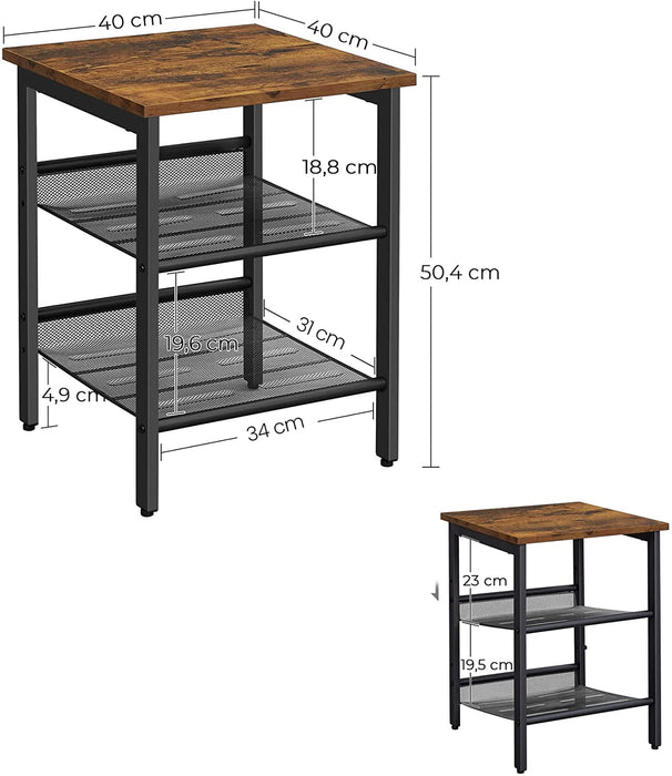 Nachttische, Beistelltisch-Set, 2er-Set Sofatische, kleine Couchtische mit verstellbaren Gitterablagen, Wohnzimmer, Schlafzimmer, Flur, stabil
