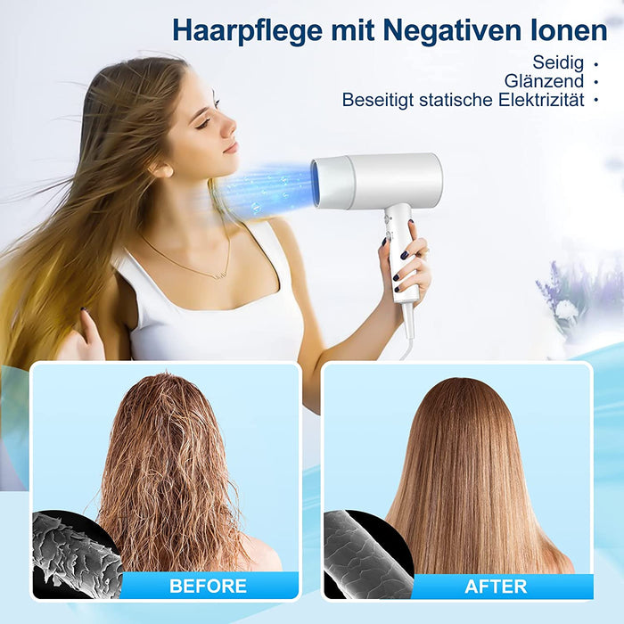 Ionen Haartrockner 2100W, Profi Föhn mit 3 Heizstufen Und 2 Geschwindigkeiten, Fön mit Konstante Temperaturfunktion, Geschenk Option Reisefön für Kinder, Familien, Friseursalon